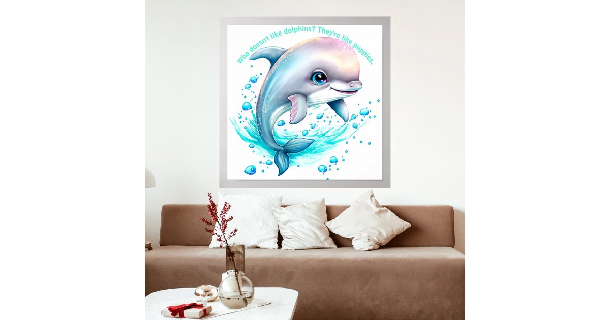 Custom Personalized Watercolor Dolphin Photo Poster | Zazzle