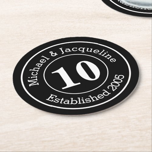 Custom Personalized Wedding Anniversary 10th Round Paper Coaster