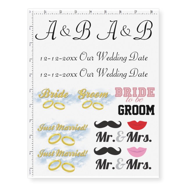 Custom Personalized Wedding Bride and Groom Tattoo (Front)