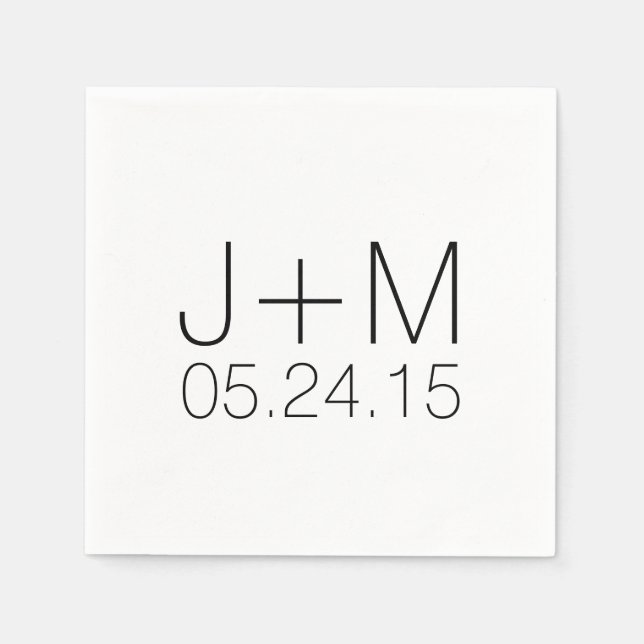 Custom personalized wedding initials date monogram paper napkins (Front)