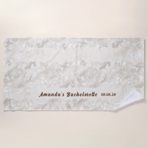 Custom Personalized White Floral Bachelorette Beach Towel