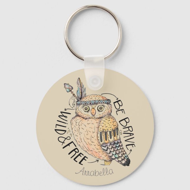 Custom Personalized Wild and Free Charming Owl Keychain (Front)