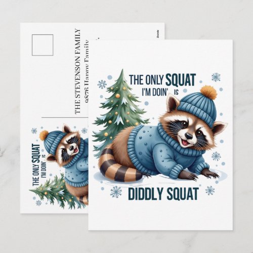 Custom Personalized Winter Christmas Raccoon Name  Holiday Postcard