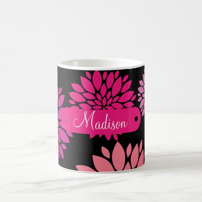 Custom Personalized with Name Pink Purple Flowers Coffee Mug (Center)