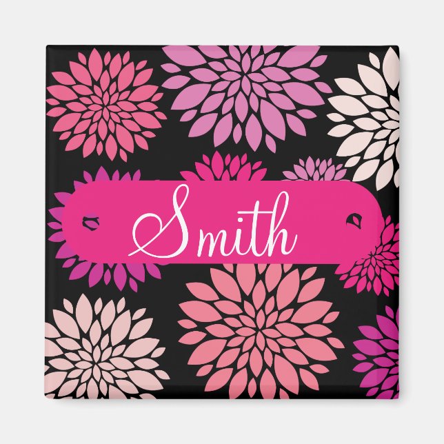 Custom Personalized with Name Pink Purple Flowers Magnet (Front)