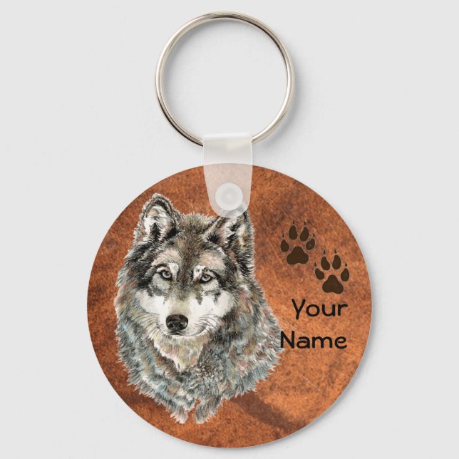 Custom, Personalized Wolf Tracks Keychain (Front)