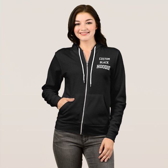 Custom Personalized Women's BLACK FULL ZIP HOODIE (Front Full)