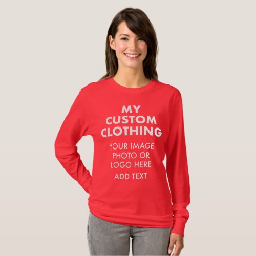 Custom Personalized WOMENS DEEP RED LONG SLEEVE T_Shirt