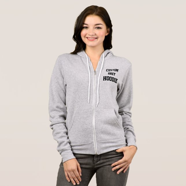 Custom Personalized Women's GREY FULL ZIP HOODIE (Front Full)