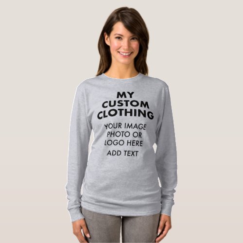 Custom Personalized WOMENS GREY LONG SLEEVE T_Shirt