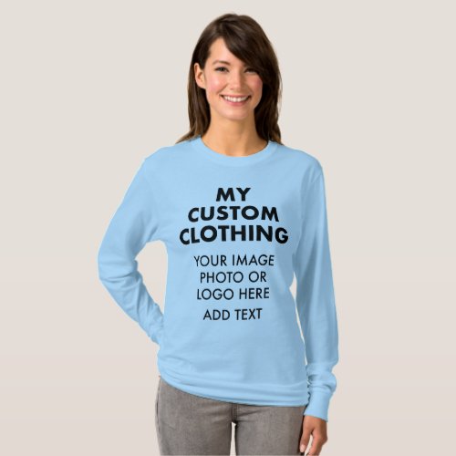 Custom Personalized WOMENS LIGHT BLUE LONG SLEEVE T_Shirt