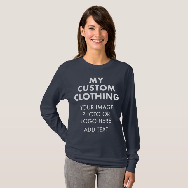 Custom Personalized WOMEN'S NAVY BLUE LONG SLEEVE T-Shirt (Front Full)