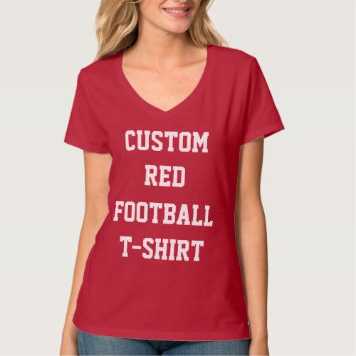Custom Personalized Womens RED FOOTBALL T_SHIRT