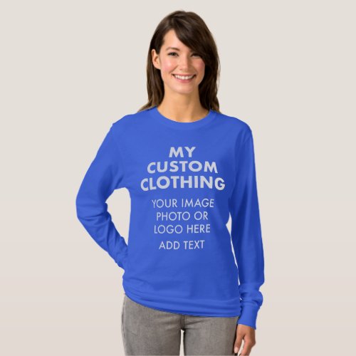 Custom Personalized WOMENS ROYAL BLUE LONG SLEEVE T_Shirt