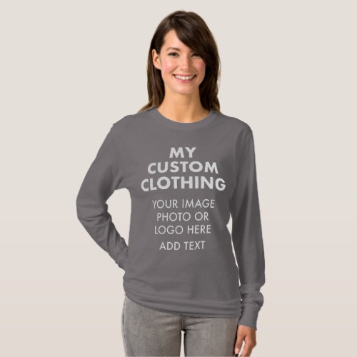 Custom Personalized WOMENS SMOKE GREY LONG SLEEVE T_Shirt