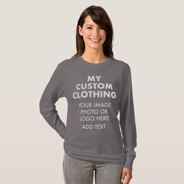 Custom Personalized WOMEN'S SMOKE GREY LONG SLEEVE T-Shirt (Front Full)