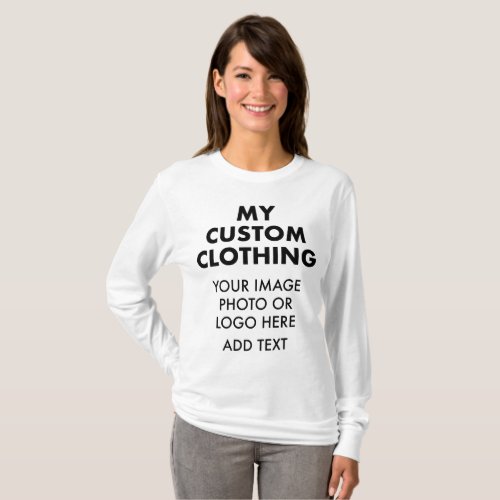 Custom Personalized WOMENS WHITE LONG SLEEVE T_Shirt