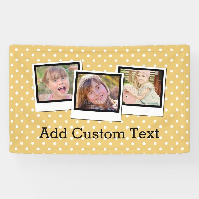 Custom Personalized Yellow Polka Dot 3 Photo Banner (Horizontal)