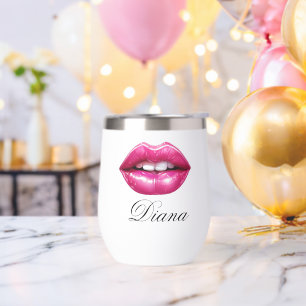 Custom Personalized Your Name Lips  Thermal Wine Tumbler