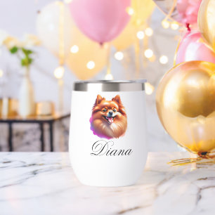 Custom Personalized Your Name Pomerian Thermal Wine Tumbler