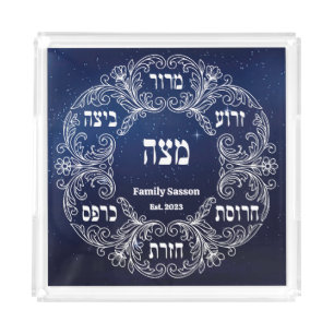 Custom Pesach Seder Plate Passover Matzah  Acrylic Tray