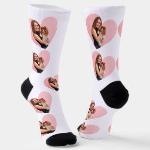 Custom Pet 2 Photo Heart  White Paw Girl Socks