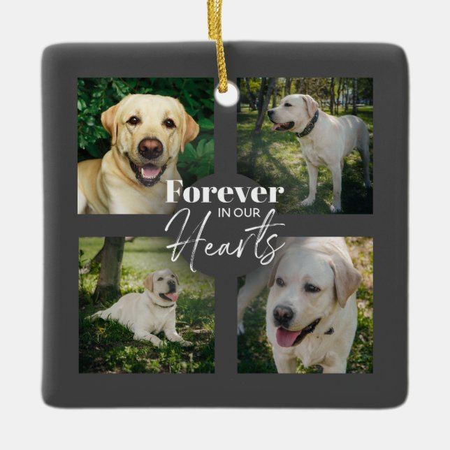 Custom Pet 5 Photo Collage Memorial Keepsake Ceramic Ornament (Front)