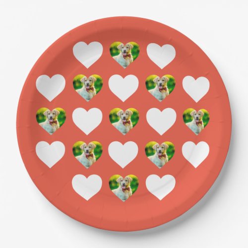 Custom Pet and Hearts Pattern Orange Red Paper Plates