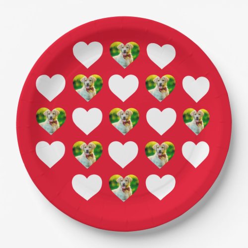 Custom Pet and Hearts Pattern Red Paper Plates