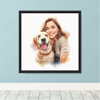 Custom Pet and Owner Canvas from Photo Gift Print