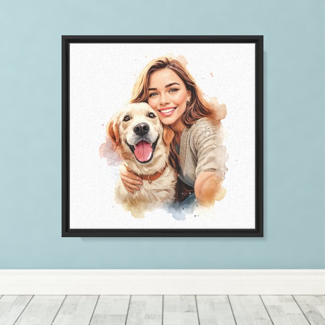 Custom Pet and Owner Canvas from Photo Gift Print (Insitu(Wood Floor))