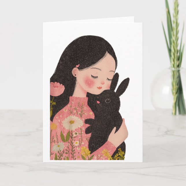 Custom Pet and Owner Portrait Pet Illustration Por Card (Front)
