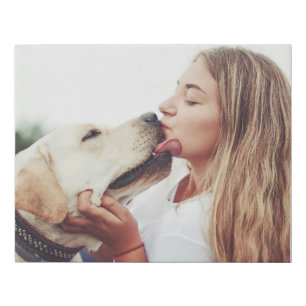 Custom Pet and Pet Owner Portrait Dog Kisses Photo Faux Canvas Print