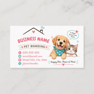 Custom Pet Boarding Adorable Dog & Cat Design Business Card
