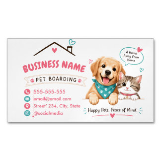 Custom Pet Boarding Adorable Dog & Cat Design Business Card Magnet