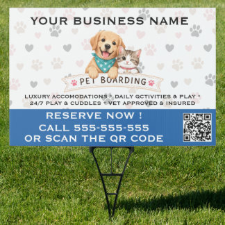 Custom Pet Boarding Yard Sign with QR Code  