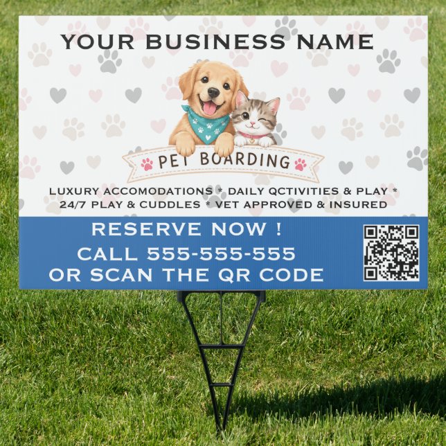 Custom Pet Boarding Yard Sign with QR Code   (Insitu)