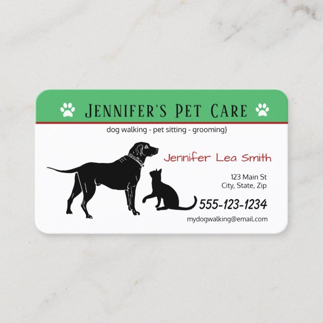 Custom Pet Care Business Cards - Dogs & Cats (Front)
