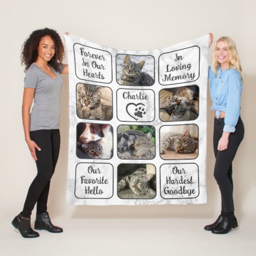 Custom Pet Cat Memorial 7 Photo Marble Your Text  Fleece Blanket