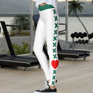 Custom Pet Cat Mom White Deep Green Pattern Love Leggings