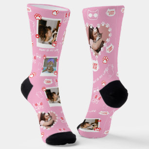 Custom Pet Cat Photo Collage Socks With Name