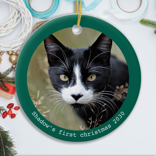 Custom Pet Cat Photo Kitten First Christmas  Ceramic Ornament