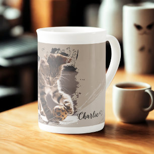 Custom Pet Cat Photo Name Photo Gift coffee Bone China Mug