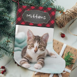 Custom Pet Cat Photo Rustic Red Buffalo Plaid Small Christmas Stocking<br><div class="desc">Decorate your home and spoil your favorite pet with this super cute and fun custom cat photo christmas stocking in a red and black buffalo check plaid design . Perfect for dogs and cats, makes a treasured keepsake to celebrate the special puppy or kitten first Christmas. Stocking is single sided,...</div>