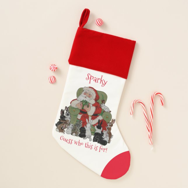 Custom Pet Christmas Bunny Rabbit Santa Humorous Stocking (Front)