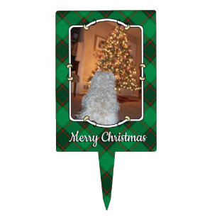 Custom Pet Christmas Photo Frame Red & Green Plaid Cake Topper