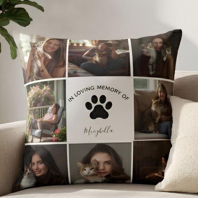 Custom Pet Collage In Loving Memory Cat Memorial  Throw Pillow (Creator Uploaded)