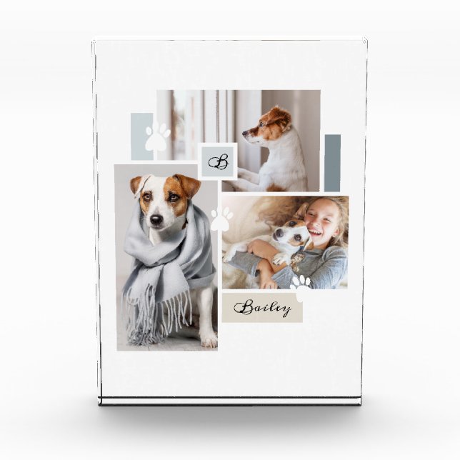 Custom Pet Collage Monogram Modern Theme Photo Block (Front)