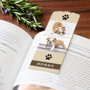 Custom Pet Dog 2 Photo and Name Paw Print Bookmarks