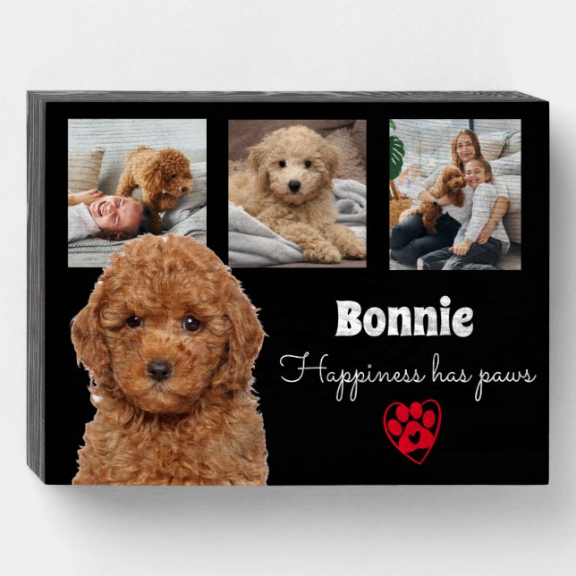 Custom pet dog 4 photo collage wooden box sign (Front Horizontal)